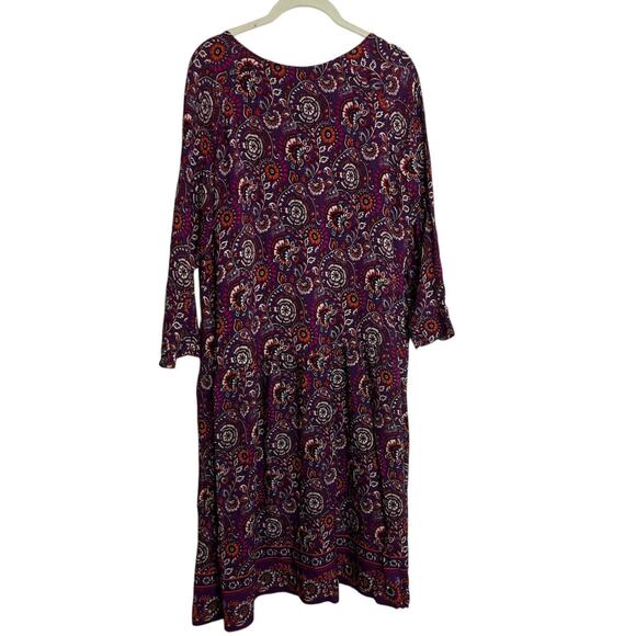 Garnet Hill Womens Dress 16 Purple Paisley Boho Knee Length 3/4 Sleeve Viscose - Picture 3 of 6
